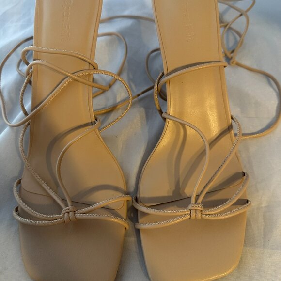 Open Edit by Nordstrom Karyn Ankle Tie Sandal - Beige, Flare Heel Size 11 NEW - Picture 2 of 6